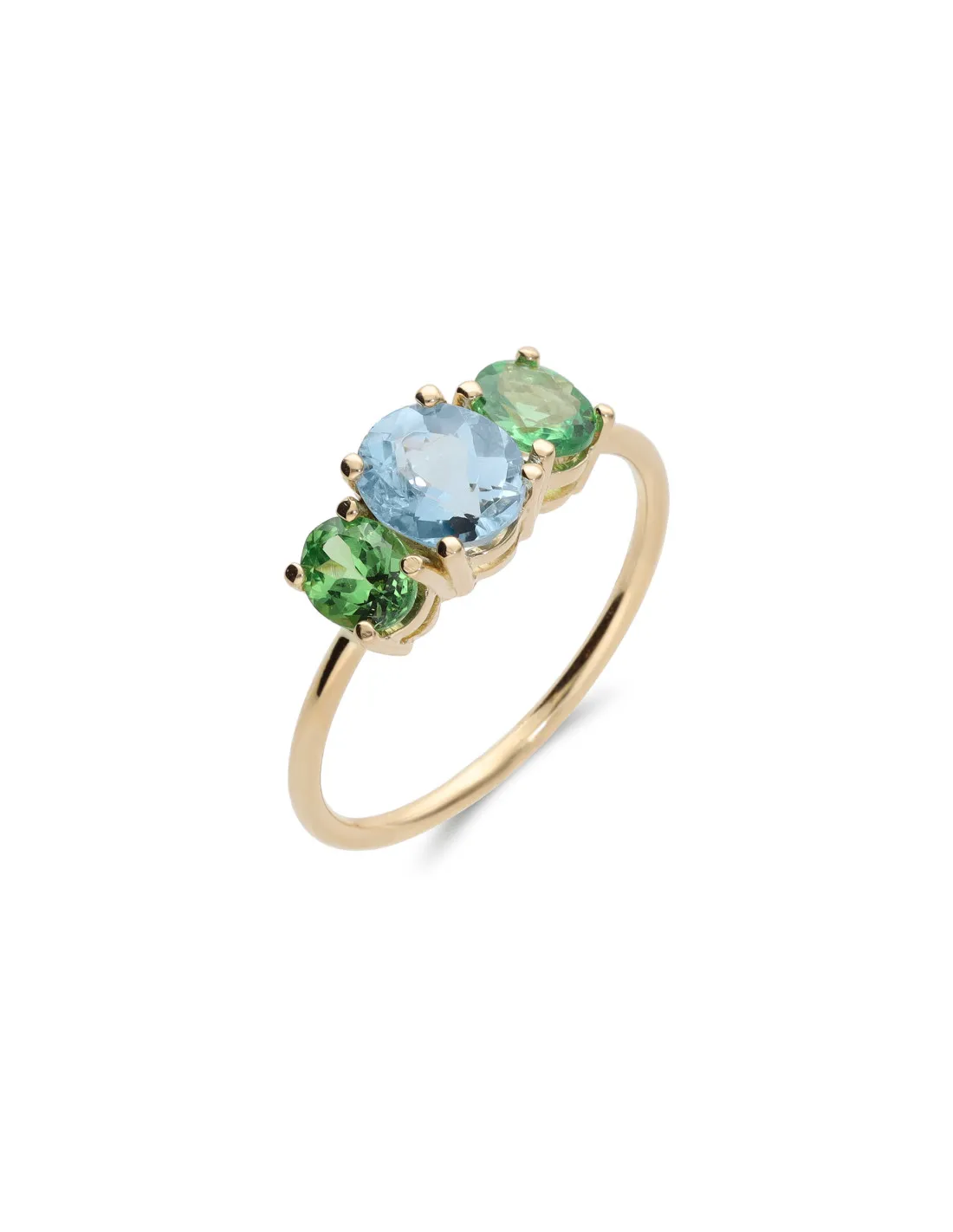 Anillo Oro Amarillo, Aguamarina Y Tsavoritas